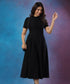 High Neck Short Sleeve Black Dress